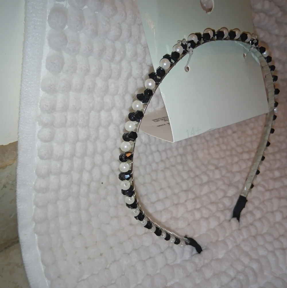 ​Chic Beaded Headband | Black & White Faux Pearls | Hair Accessory